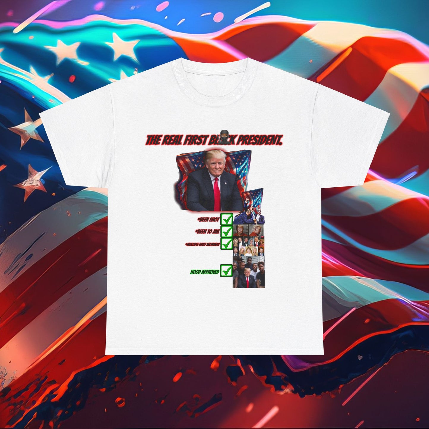 Trumpstar REAL FIRST PRESIDENT OBAMA BLACK White Glow T Shirt Special Edition United We Stand America Apparel Tee  Unisex Mens Womens Stars Stripes Great Again Patriotic 2024 Bulletproof You Missed Rally Presidential Campaign Joe Merch maga rally