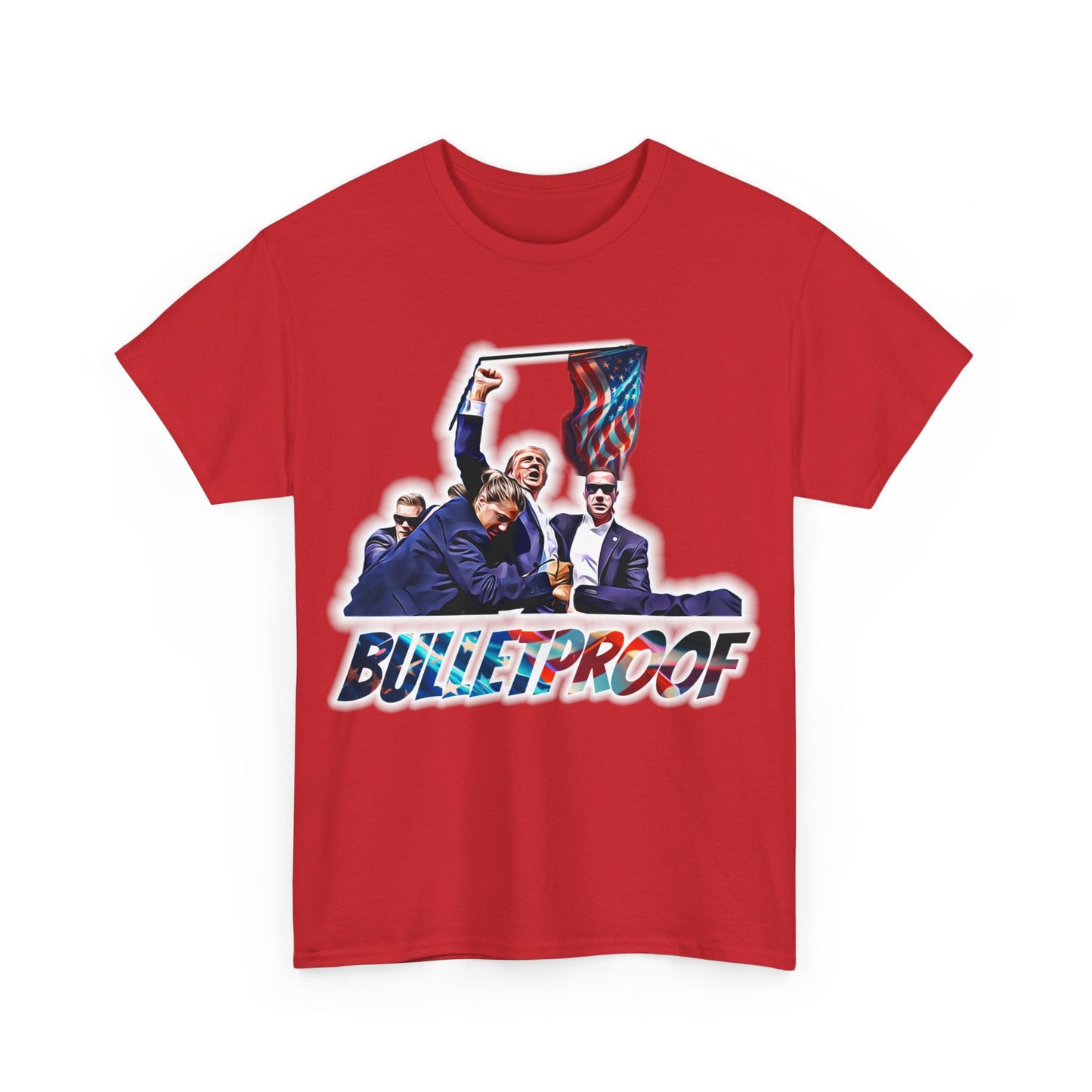 Trumpstar BULLETPROOF Flag White Glow T Shirt Special Edition United We Stand America Apparel White Tee  Unisex Mens Womens Stars and Stripes Be Great Again Patriotic 2024 Bulletproof You Missed Rally Presidential Campaign Joe Merch