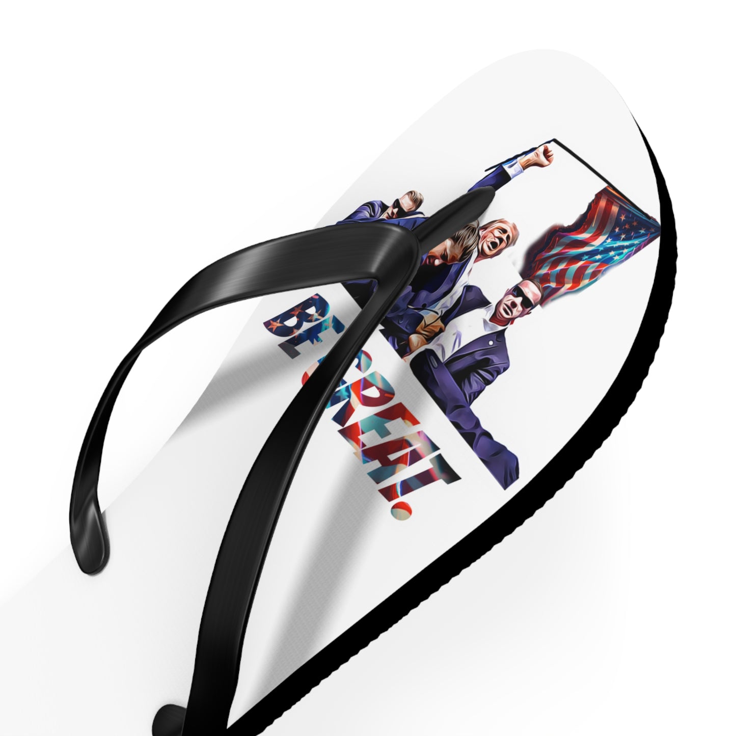 Trumpstar BE GREAT Flip Flops Special Edition United We Stand America Apparel White Tee Unisex Mens Womens Stars and Stripes Be Great Again Patriotic  Bulletproof You Missed President Presidential Campaign Joe Merch