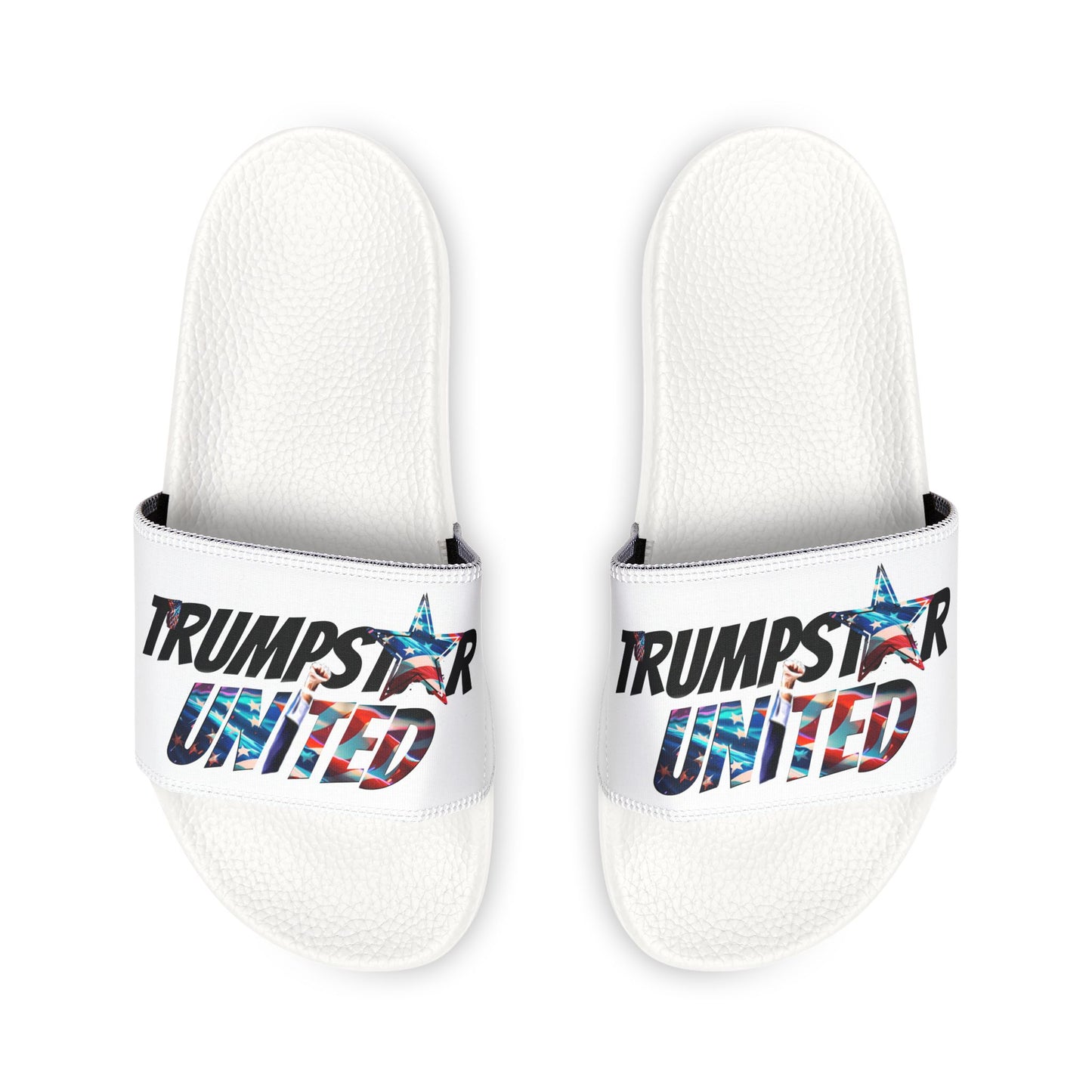 Trumpstar UNITED Removable Strap Sandals Hold On Let Me Get My Shoes Special Edition United We Stand America Apparel Tee  Unisex Mens Womens Stars Stripes Great Again Patriotic 2024 Bulletproof You Missed Rally Presidential Campaign Joe Merch Men's