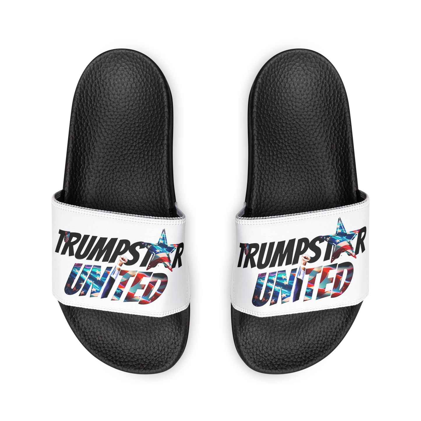 Trumpstar UNITED Removable Strap Sandals Hold On Let Me Get My Shoes Special Edition United We Stand America Apparel Tee  Unisex Mens Womens Stars Stripes Great Again Patriotic 2024 Bulletproof You Missed Rally Presidential Campaign Joe Merch Men's