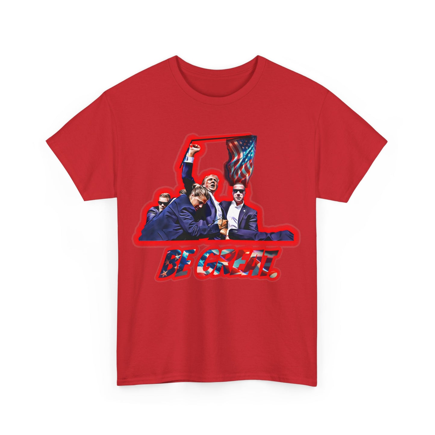 Trumpstar BE GREAT Red Glow T Shirt Special Edition United We Stand America Apparel White Tee  Unisex Mens Womens Stars and Stripes Be Great Again Patriotic Christian Bulletproof You Missed President Presidential Campaign Joe Merch