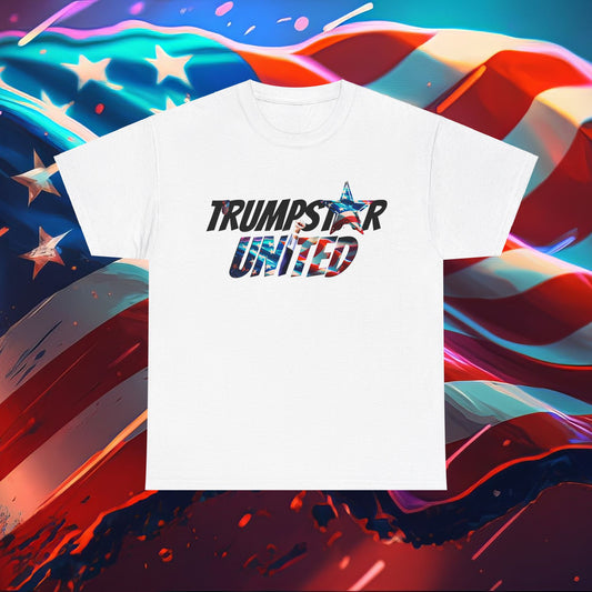 Trumpstar UNITED Flag White Glow T Shirt Special Edition United We Stand America Apparel Tee  Unisex Mens Womens Stars Stripes Great Again Patriotic 2024 Bulletproof You Missed Rally Presidential Campaign Joe Merch