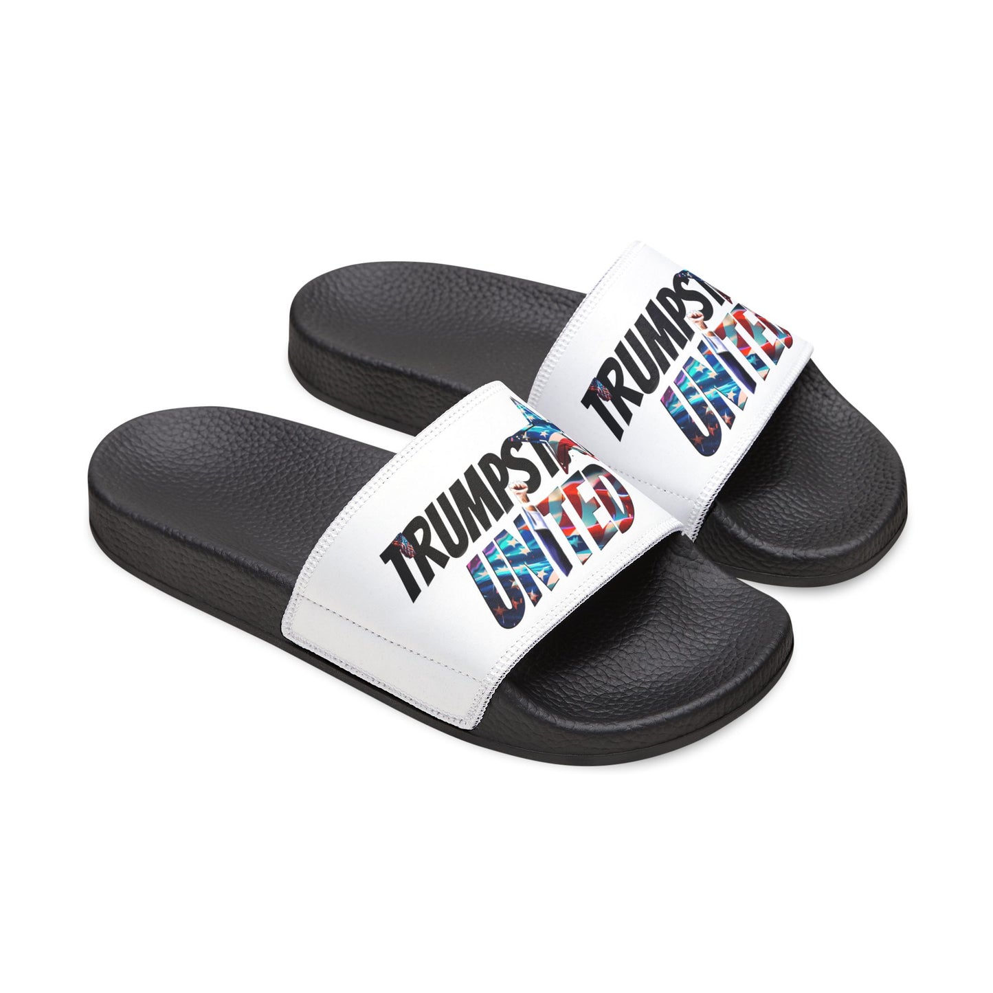 Trumpstar UNITED Removable Strap Sandals Hold On Let Me Get My Shoes Special Edition United We Stand America Apparel Tee  Unisex Mens Womens Stars Stripes Great Again Patriotic 2024 Bulletproof You Missed Rally Presidential Campaign Joe Merch Men's