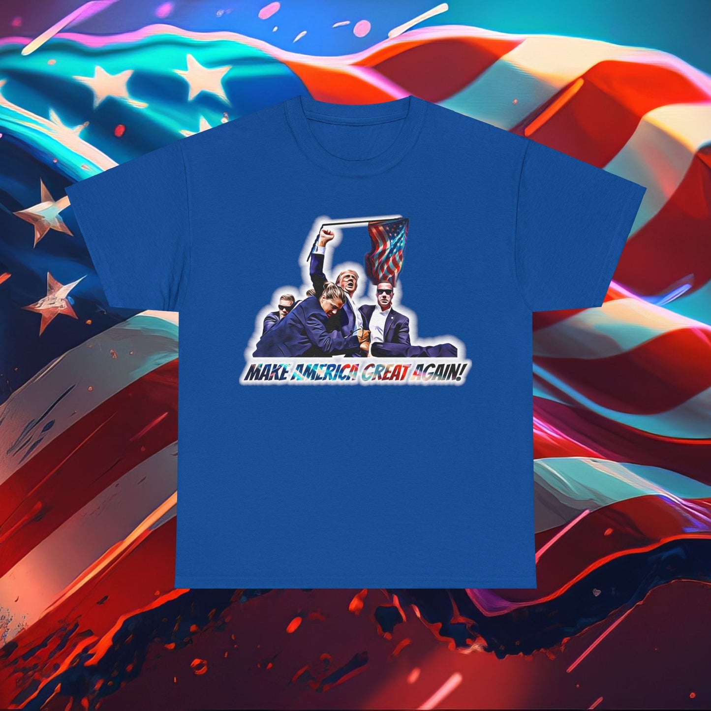 Trumpstar MAKE AMERICA GREAT AGAIN Flag White Glow T Shirt Special Edition United We Stand America Apparel White Tee  Unisex Mens Womens Stars and Stripes Be Great Again Patriotic 2024 Bulletproof You Missed Rally Presidential Campaign Joe Merch