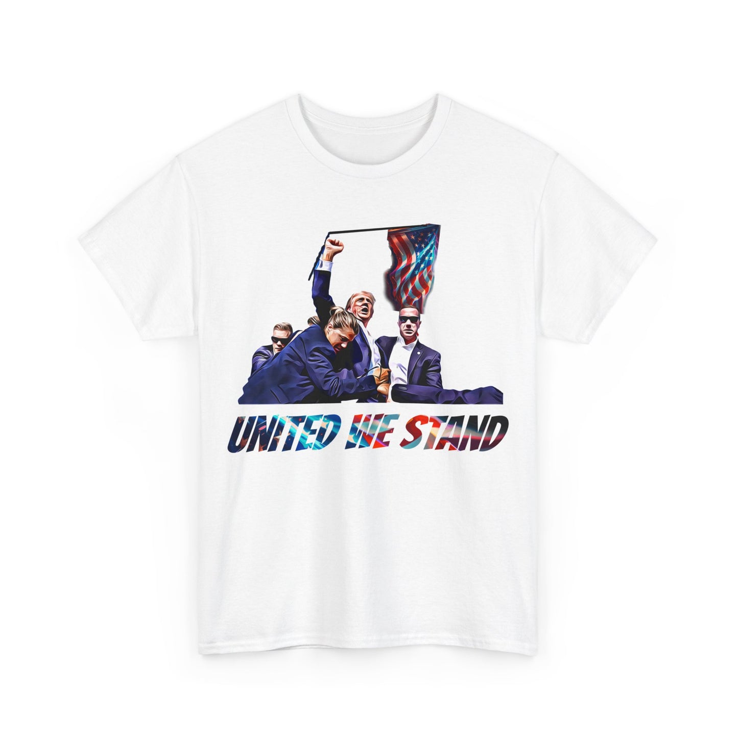 Trumpstar UNITED WE STAND Flag White Glow T Shirt Special Edition United We Stand America Apparel White Tee  Unisex Mens Womens Stars and Stripes Be Great Again Patriotic 2024 Bulletproof You Missed Rally Presidential Campaign Joe Merch